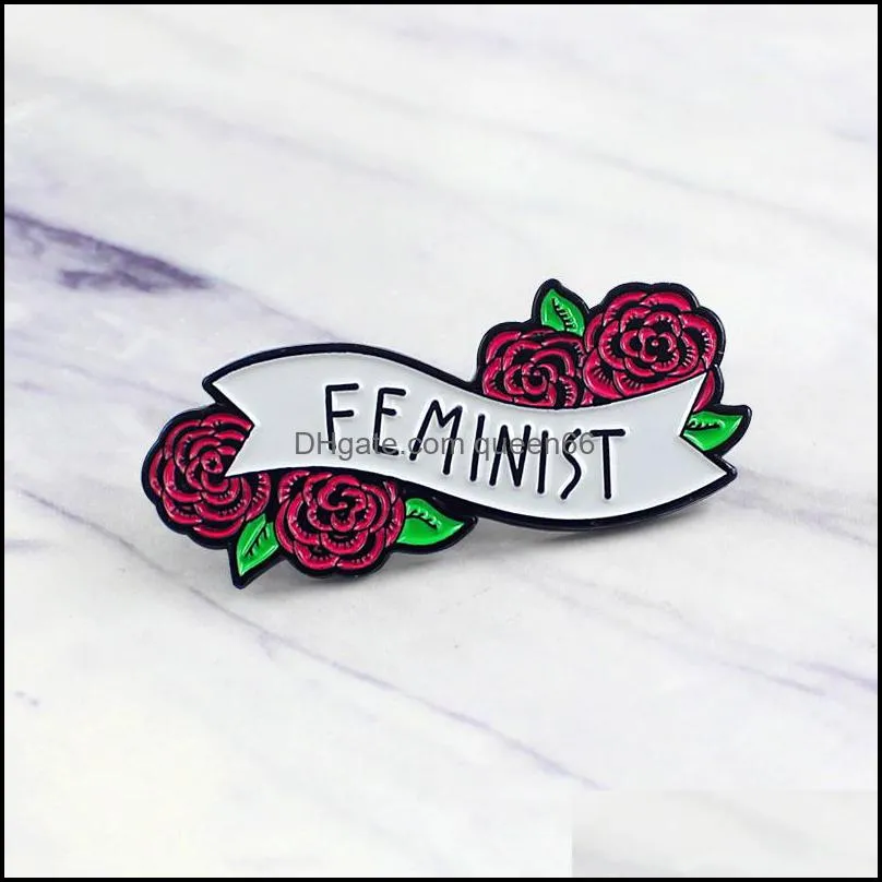 Pins Brooches Jewelry "Feminist" Flowers Logo Special Enamel Cartoon Brooch Creative Letter Lapels Denim Badges Gifts For Children Pins Dro