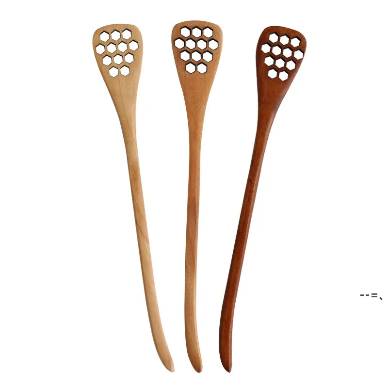 Newwooden Honey Honey Stick Long Hand Hand Hollow Out Kow Socher Eco-Friendly Wood Sticks Cozinha Restaurante Scoop Spoipware LLB10091