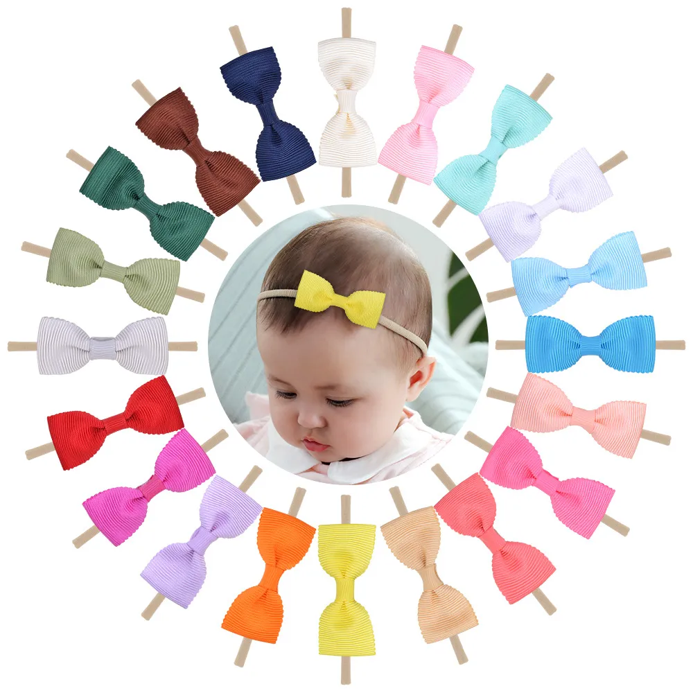 Baby Girls Solid Bow Headbands Kids Nylon Headband Barn Hår Tillbehör Toddler Elastiska Bowknot Hårband Huvudbonader 20 Candy Colors Kha118