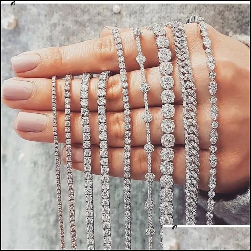 Pulseiras de tênis joias 20 estilo espumante luxo 925 esterlinas sier mti forma branco topázio cz diamante pedras preciosas mulheres pulseira de casamento para l