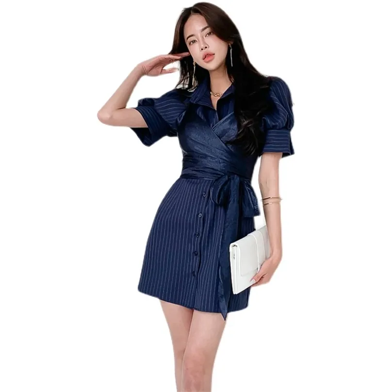 シャツA回線ドレス韓国のブルーサマーミニオフィスパーティーキャバレー210602