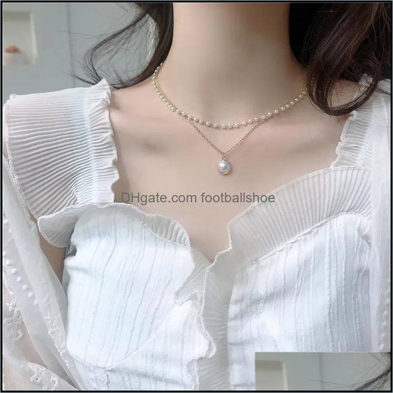 pearl pendant necklaces bracelet simple sweet and lovely double bead chains short clavicle chain temperament girl jewelry gift