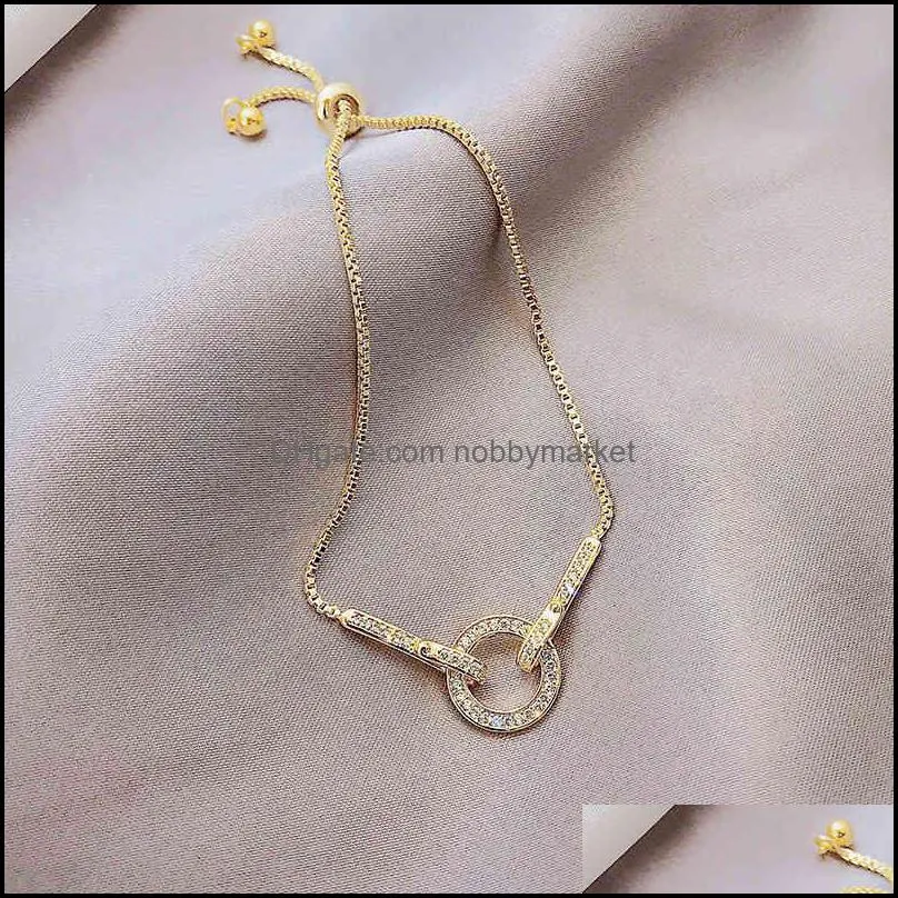 Korean new style temperament fashion micro inlaid Zircon Bracelet women`s round geometry popular elegant pull bracelet Jewelry