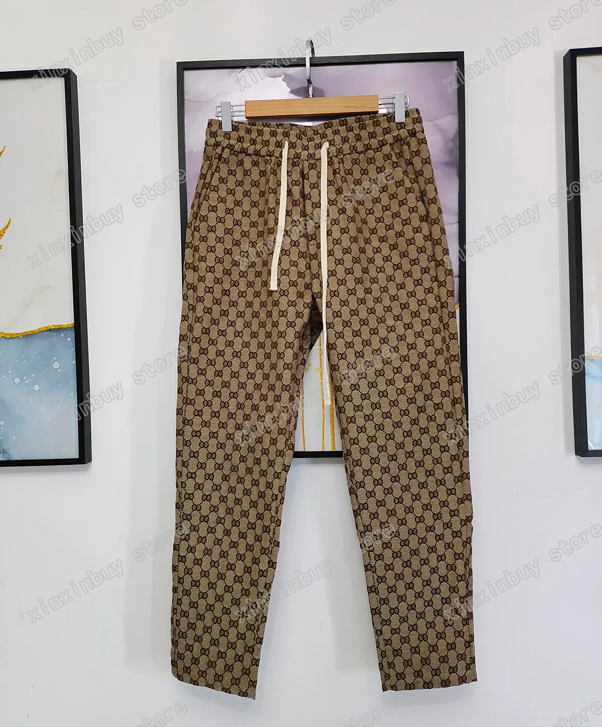 21ss Mens women designer Jacquard pants Spring summer Men Denim Pant Double letter Casual letters Trousers high quality yellow khaki S-3XL