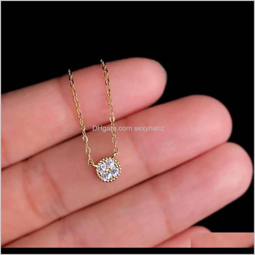 pendants round full diamond silver 925 plated 14k gold bone chain women`s net red east gate simple temperament necklace