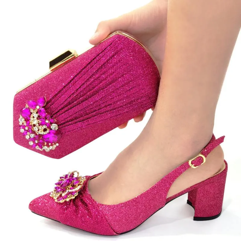 Zapatos de vestir OLOMM Llegada Boda africana y conjunto de bolsos Fucsia Italiano con bolsos a juego Fiesta de mujeres nigerianas! !GF1-7