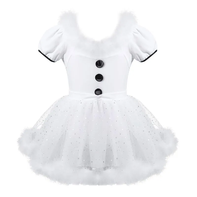 Dziewczyny Dresses Dzieci Dziewczyny Pióra Przycięte Boże Narodzenie Kostium Snowman Dress Up Blittering Łyżwiarstwo Tutu Trut Balet Dance Xmas