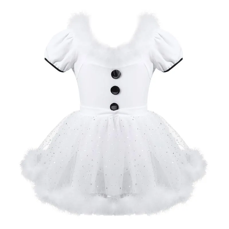 Robes de fille enfants filles plumes garniture costume de Noël bonhomme de neige habiller scintillant patinage tutu justaucorps ballet danse noël