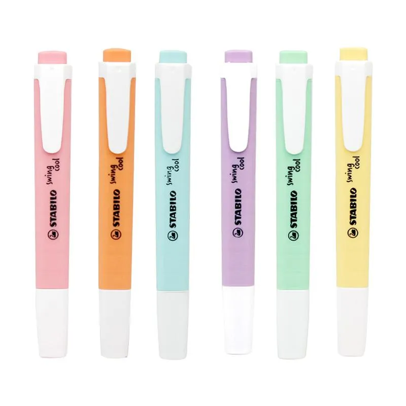 Highlighters Swing Cool Pastel Colors Text Markers 1mm/4mm Line Width Student Key Marking Focus Pen