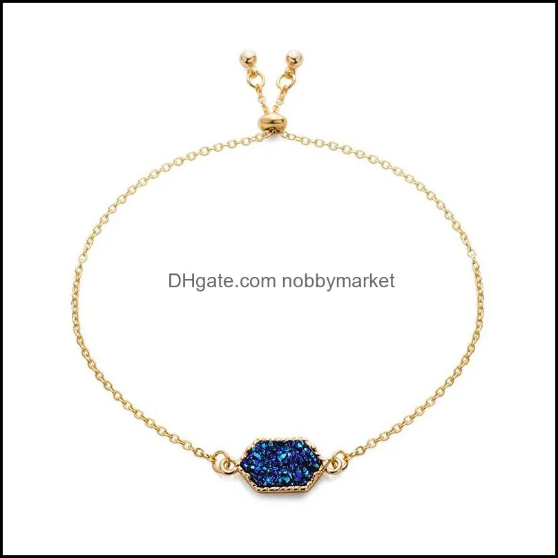 2019 Geometric Druzy charm bracelets Natural stone Gold Silver chains wrap Bangle For women Fashion Jewelry Gift Drop shipping