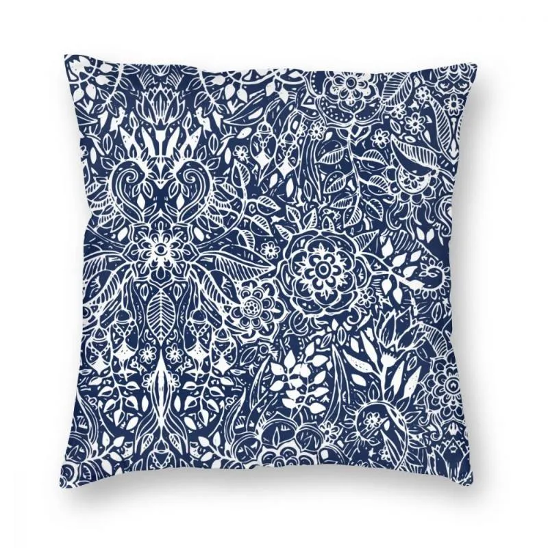 Kussen/decoratief kussen bloemen blauw delft patroon gooi cover polyester grappige kussenhoezen