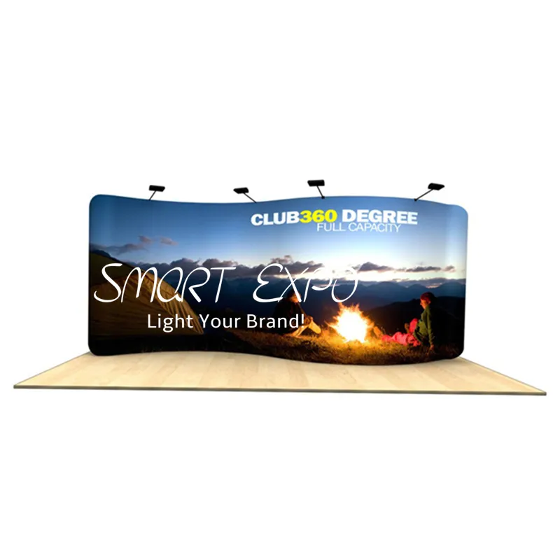 20ft S Curved Wave-Line Back-Wall Advertising Display with Thick Aluminum Tube Tension Fabric Printed Graphic Portable Carry Bag