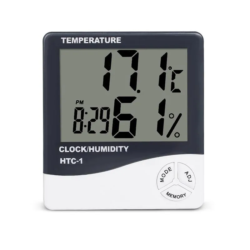 Instrumentos de temperatura LCD Digital higrómetro reloj medidor de humedad termómetro con alarma de calendario HTC-1