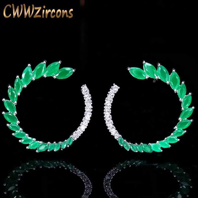 Designable Fashion Brand Jewelry Emerald Green CZ Stone 925 Sterling Silver Big Post Stud Earrings for Women CZ109 210714