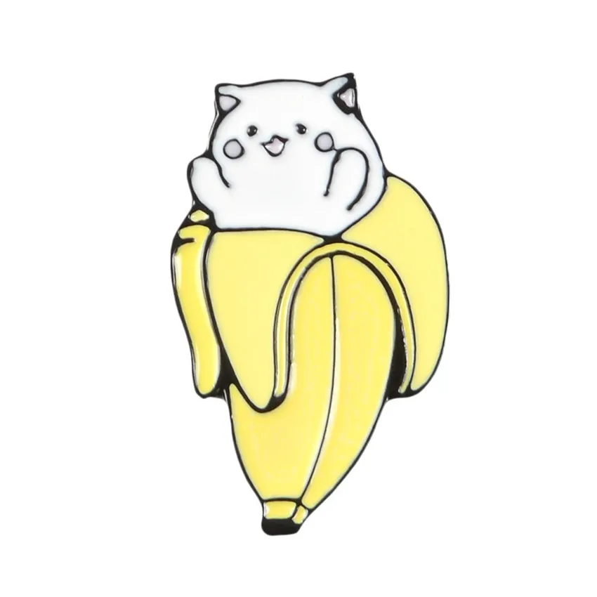 Mały słodki bananowy kota jeżowskie szpilki broszka z broszki zwierzęce Enamel klapowy dla kobiet mężczyzn Top Dress Cosage Fashion Jewelry Will and Sandy