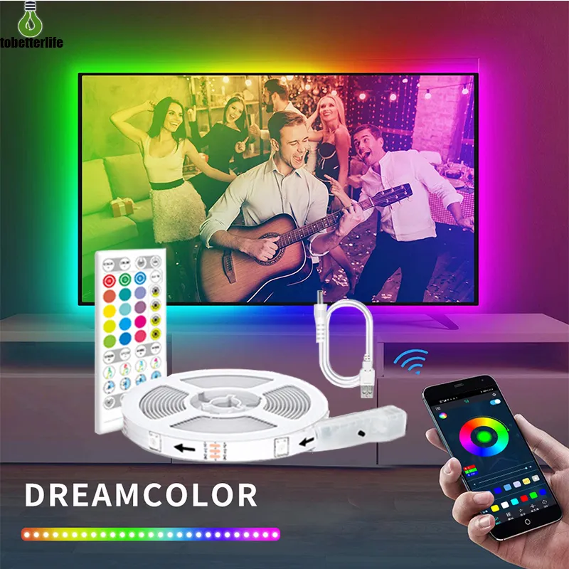 Rüya Renk TV LED Şerit Işıkları Müzik Sync 1 M 2 M 3 M 5 M RGB 5050SMD Su Geçirmez Esnek Dize Işık Chase Efekti USB 5 V