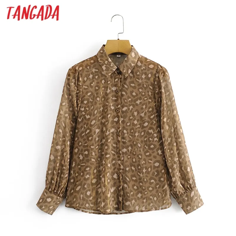 Frühling Frauen Goldene Garn Animal Print Bluse Langarm Chic Weibliche Büro Dame Hemd Blusas Femininas 3A136 210416