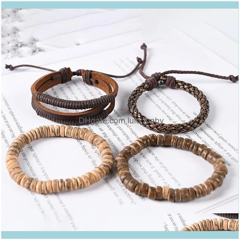Beaded, Strands Men`s Braided Winding Leather Bracelet Retro Fashion Wrapped And Men Gift Wholesale Vintage