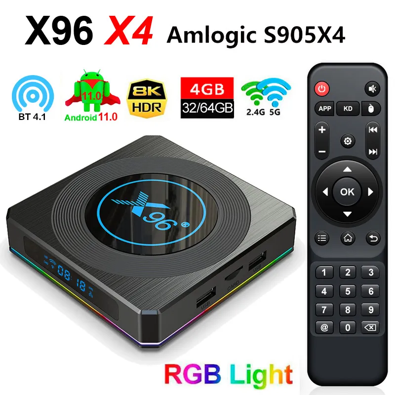 X96 X4 11.0 Android Smart TV BOX Amlogic S905X4 4GB 64GB Quad Core 2.4G / 5G Dual Band WIFI 8K Media Player Set-Top-Box 4G32G