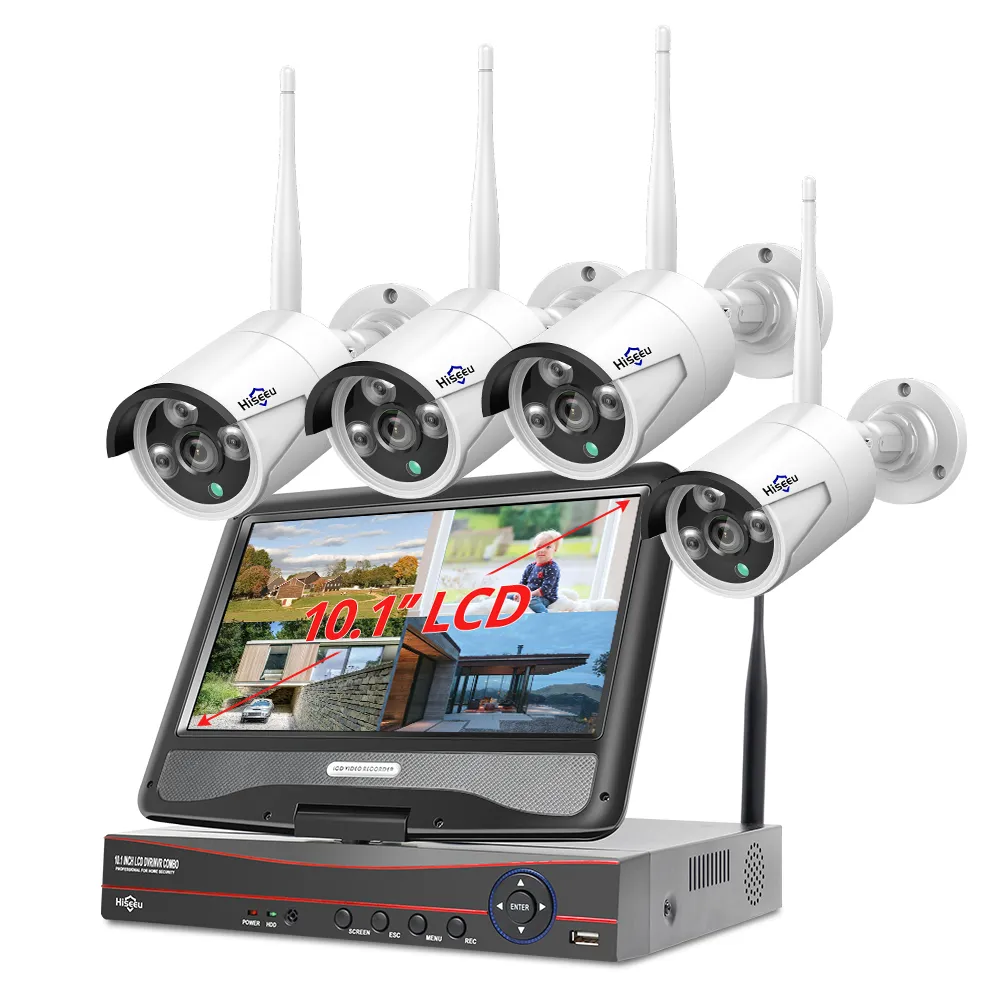 Hiseeu 8CH Wireless CCTV System 1536p 1080p NVR Комплекты Wi -Fi Outdoor 3MP IP IP -камеры Система безопасности видеоролика Video Surveillance ЖК -монитор