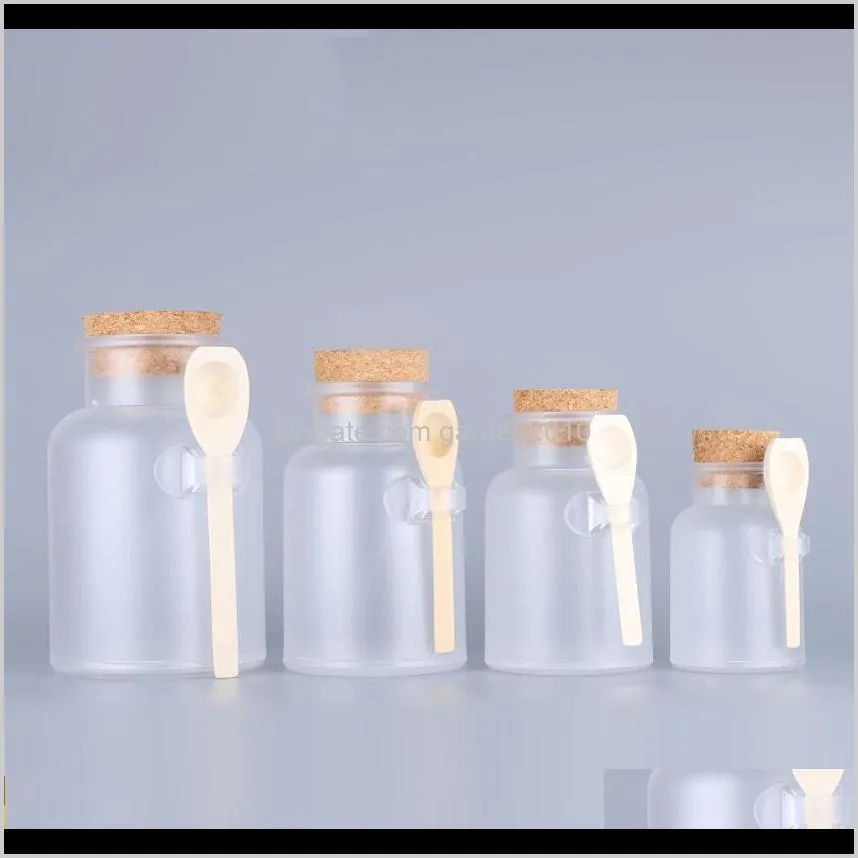 Frosted Plastic Cosmetic Containers With Cork Cap And Spoon Bath Salt Mask Powder Packing Bottles Makeup Storage Jars Pxenn Nvbpp