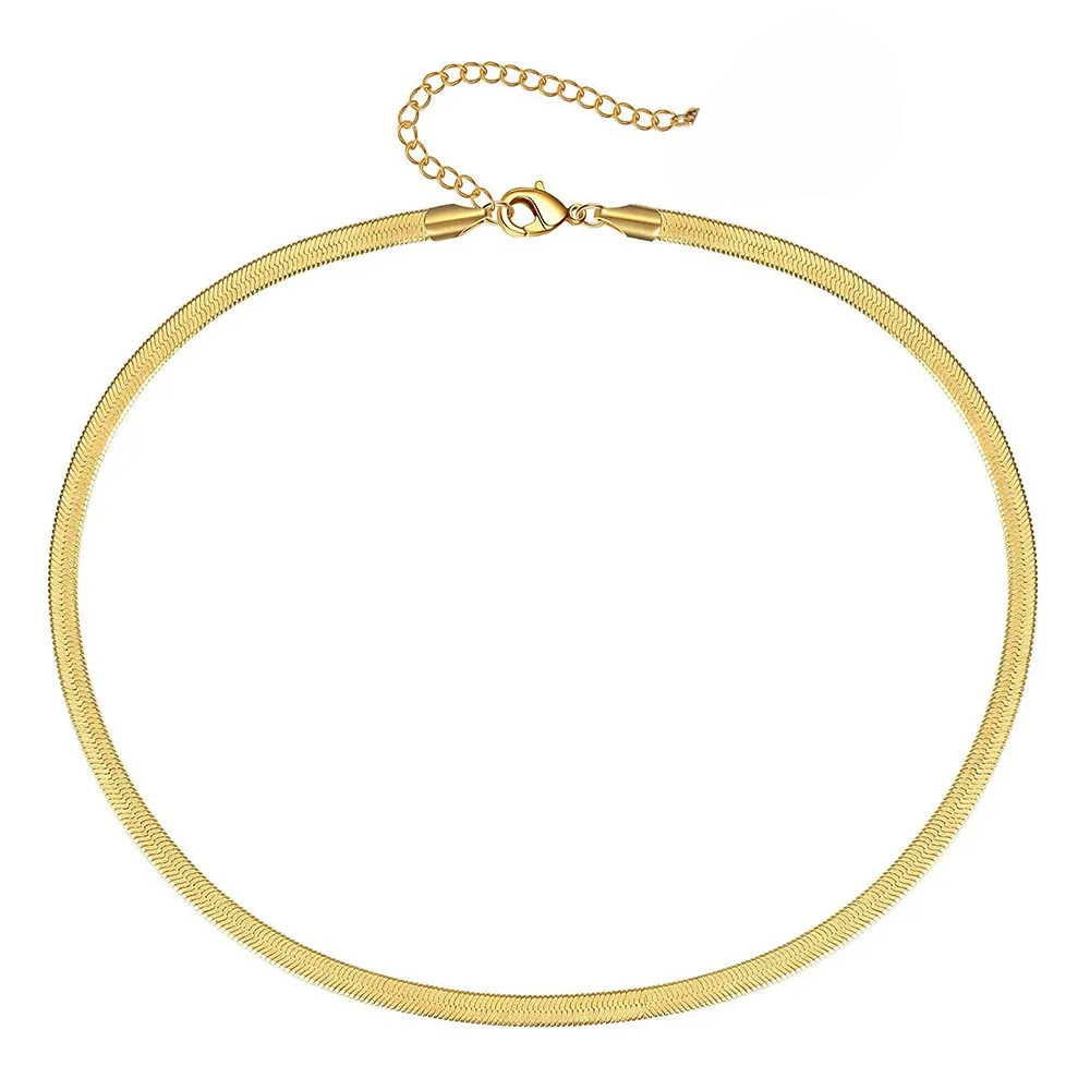 Colar Gargantilha Cor Dourada Corrente Lâmina Para Mulheres Simples Clavícula Corrente Serpente Minimalista Joias Colar Gargantilha Collier Femme Y0420