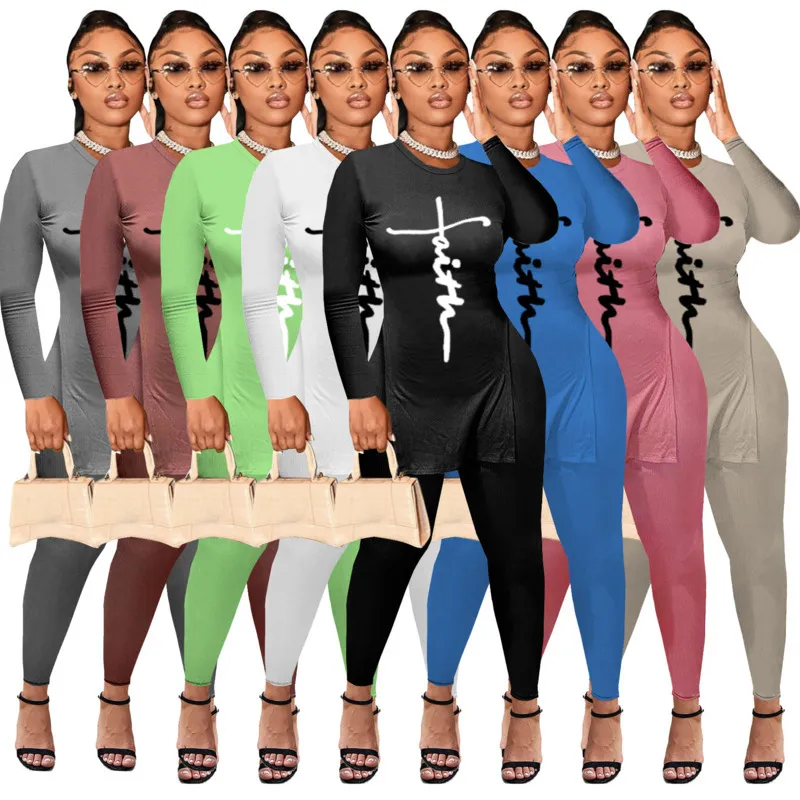 Женщины Scestsuits Двухструктура набор дизайнерские наряды Питание писем напечатанные длинные рукава леггинсы дамы вскользь спортивная одежда 8 цветов