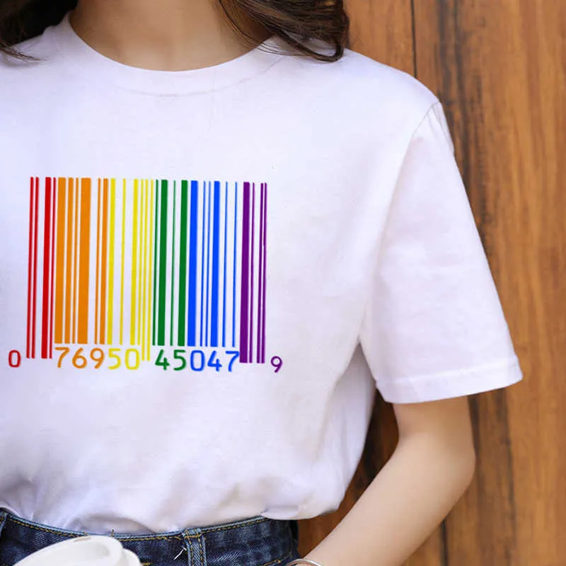 ZOGANKIN Lgbt Harajuku arc-en-ciel Gay Pride T-shirt femmes lesbiennes dessin animé T-shirt 90 s graphique décontracté T-shirt mode couverture en coton Tee X0527