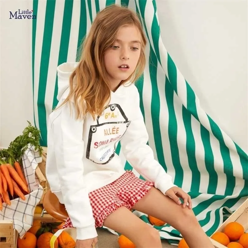 Little Maven Fashion White Sweatshirt Baby Meisjes Kleding Mooi voor Kind Zacht en comfortabel Kostuum Kinderen 211110