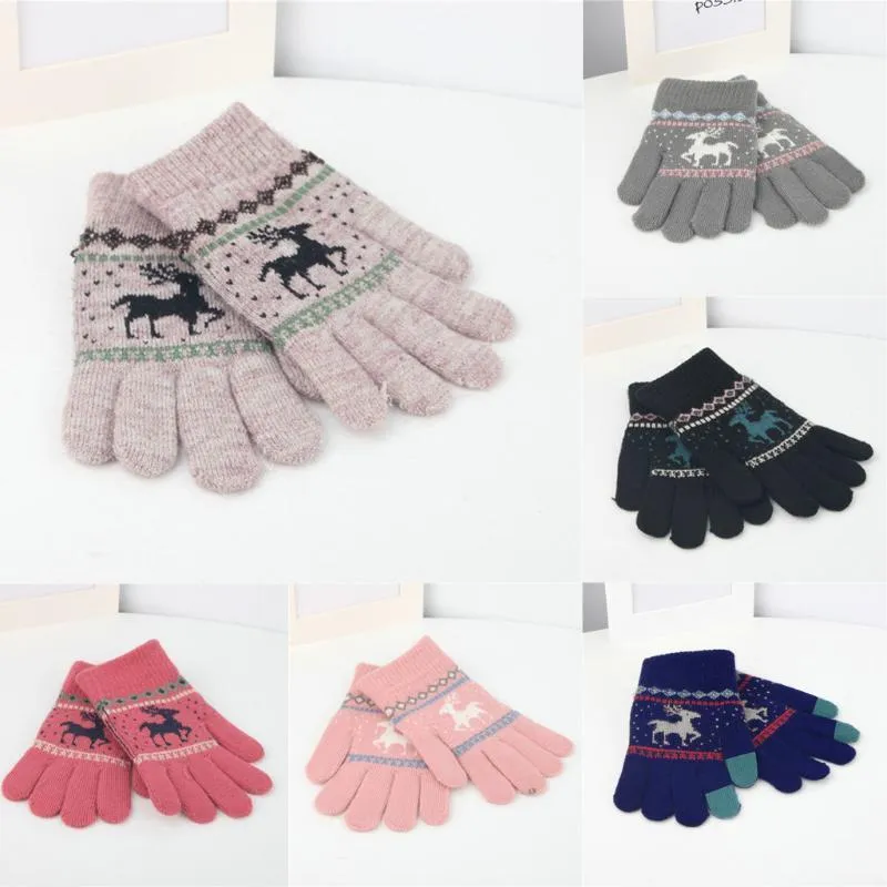 Children's Finger Gloves Five Fingers Gloves Children Cashmere Christmas Deer Acquard Weave Warm Arm Hand Warmer Knitted Long FingerlessUBR6