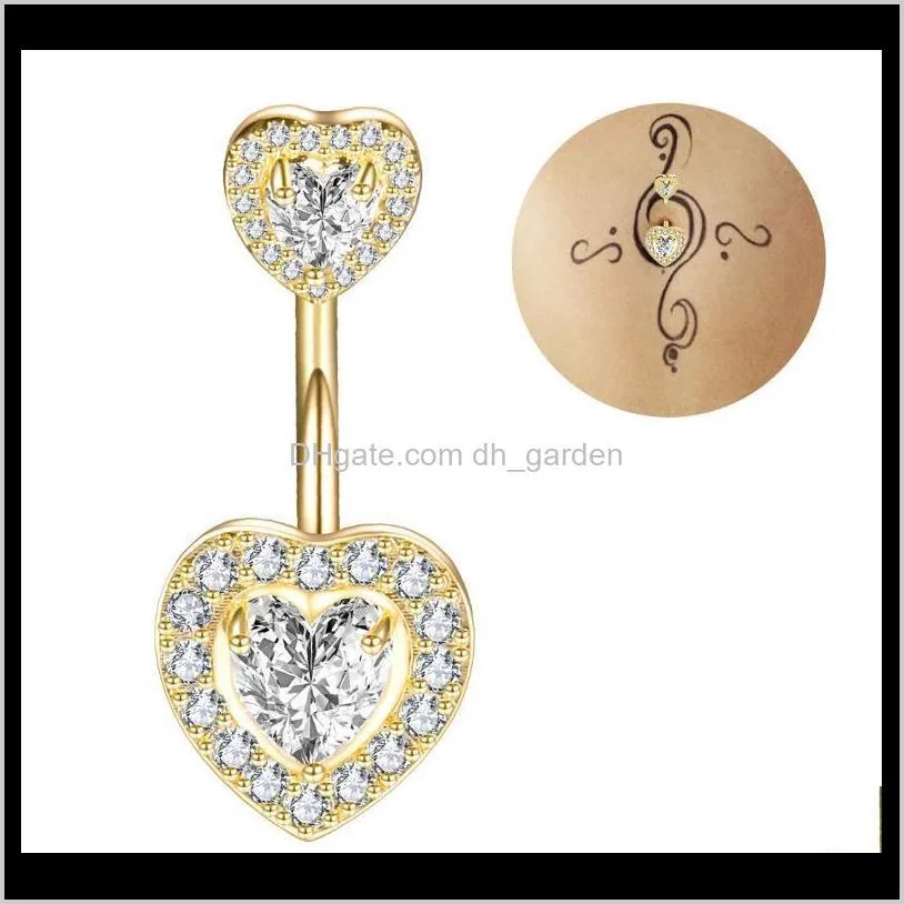 Bell Drop Delivery 2021 Colorful Heart Crystal Button Anelli Acciaio chirurgico Belly Bar Navel Summer Women Body Piercing Jewelry Pxalh