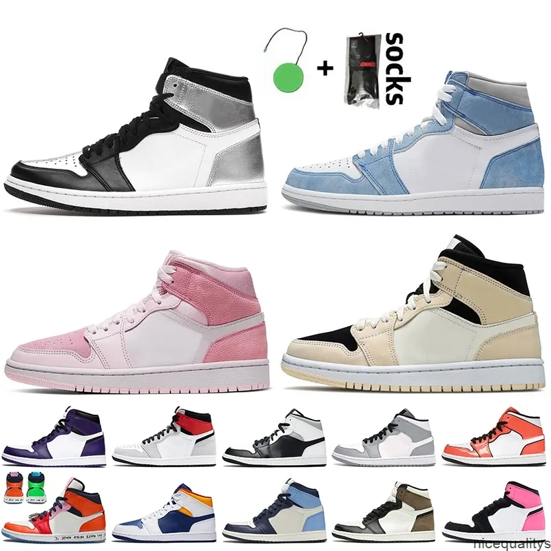 Toppkvalitet Kvinnor Mens Jumpman 1 1s Basketskor Hög och Silver Toe Hyper Royal Mid Digital Rosa Barely Orange Twist Trainers Sneakers