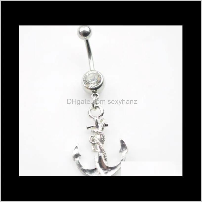 d0057 ( 1 color ) anchor belly ring navel belly ring body jewelry shipping clear stone drop shipping piercing jewelry