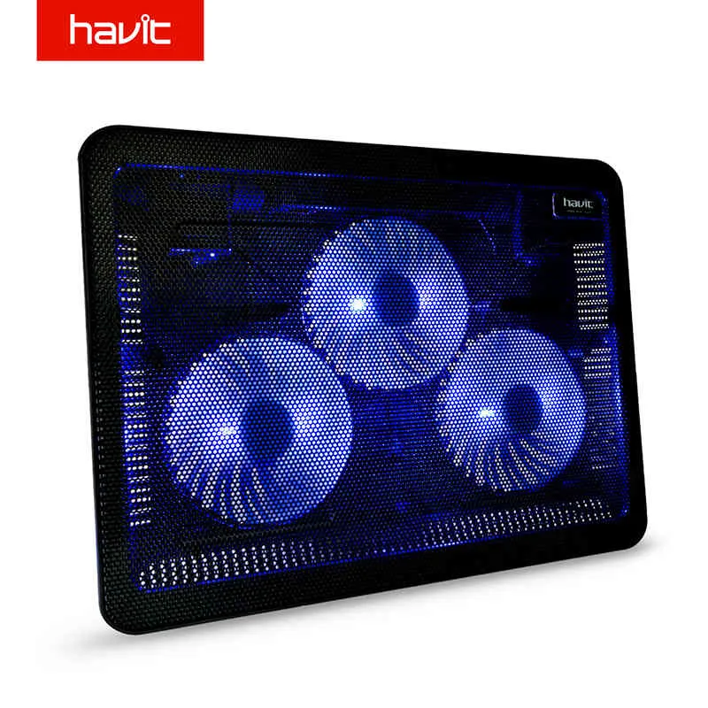 Havit Koeling Fan Stand Mat Quiet Cool Pad Blue LED USB-koeler met 3 fans 15 "-17" Laptop Notebook