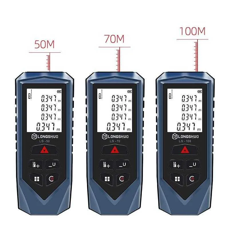 CE FC Digitale Laser Afstandsmeter 50m 70m 100m Laser Range Finder Uring Tape Infrarood RangeFinder Handheld 210719