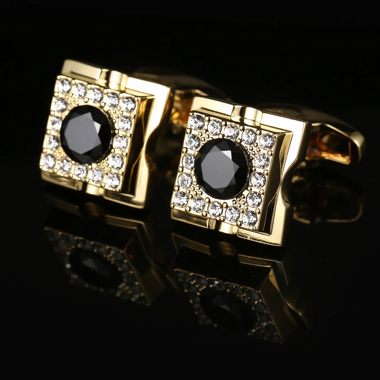 Quadrado Preto e Branco Cristal Cufflinks Jóias Camisa Cufflink para Mens Marca Moda Moda Link de Casamento Noivo Botão Cuff Links AE581466380