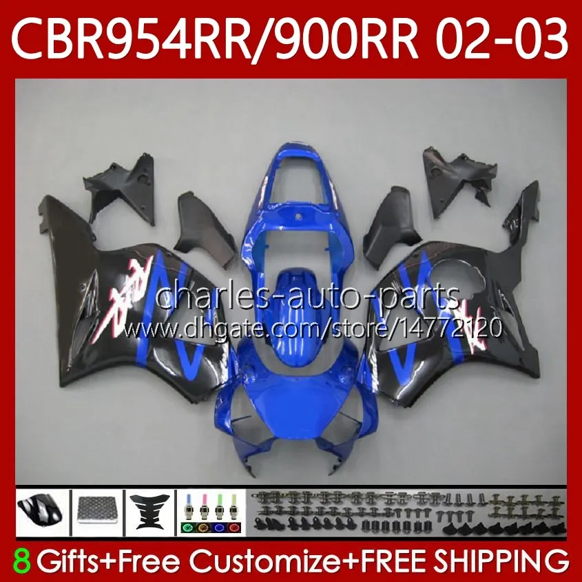 مجموعة Bodywork Kit لهوندا CBR900 CBR954 RR CBR 954 900 RR CC 2002 2003 Bodys 61NO.60 CBR 900RR 954RR Blue Black 900CC 02-03 CBR954-RR CBR900RR CBR954RR 02 03 OEM FLATING