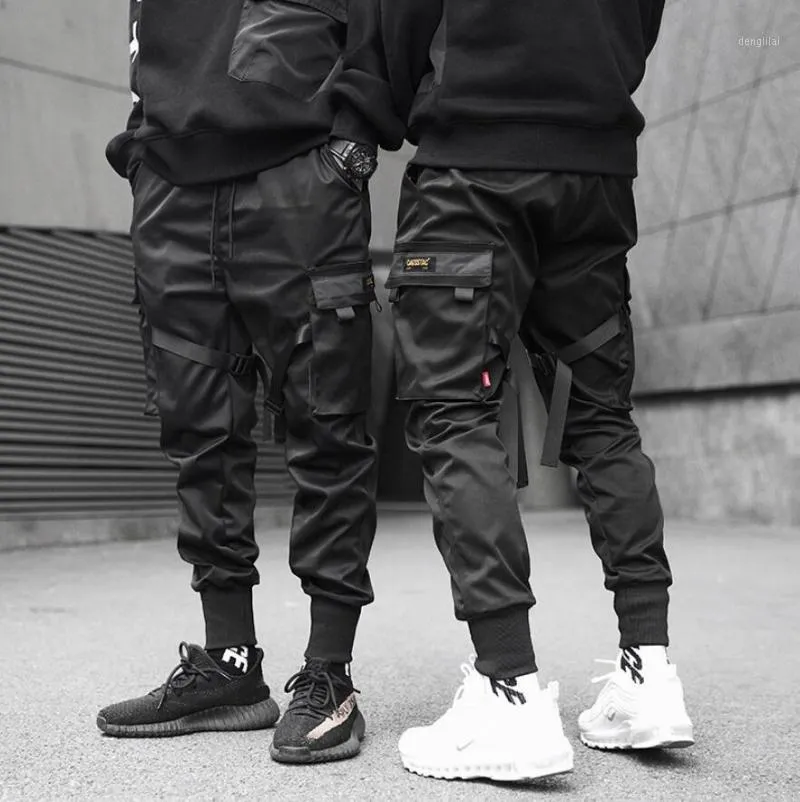 Herenbroek Linten Harem Joggers Mannen Cargo Streetwear Jongeren Heup Hop Casual Pockets Track Male Harajuku Mode Broek