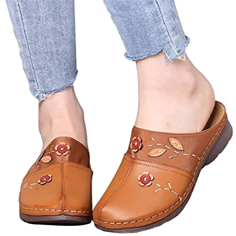 Kvinnor Sandaler Sommarskor Träskor Ladies Comfort Closed Toe Wedges Plattform Blomma Slipper Zapatillas Mujer 210610