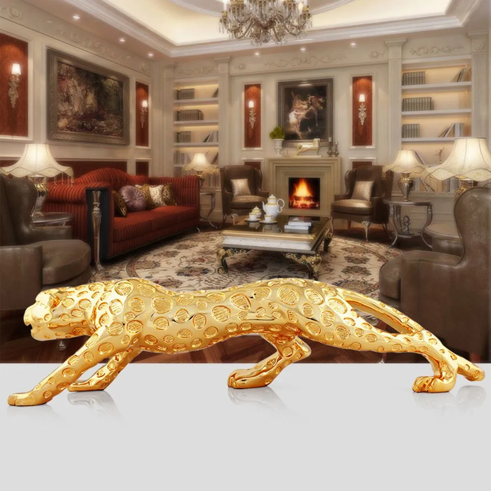 30*10*8cm Gold Panther Statue Figurines Geometric Resin Leopard Modern Abstract Wildlife Decor Car Gift Craft Ornament Accessories