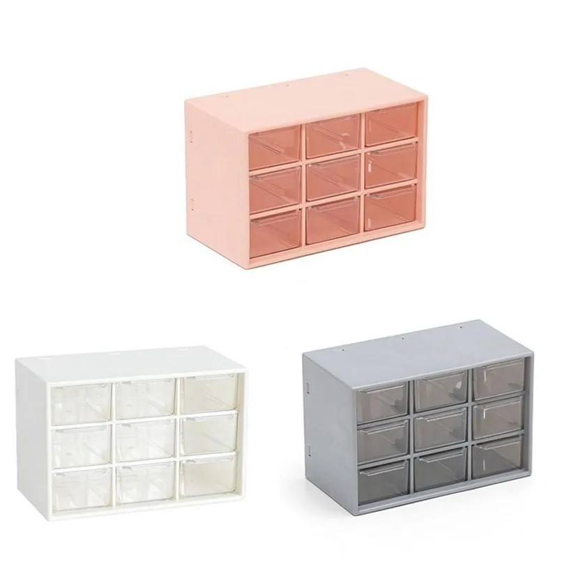 9 Grids Desktop Storage Box Collapsible Plastic Container Jewelry Drawer Pearl Beads Cosmetic Earrings Organizer 210922