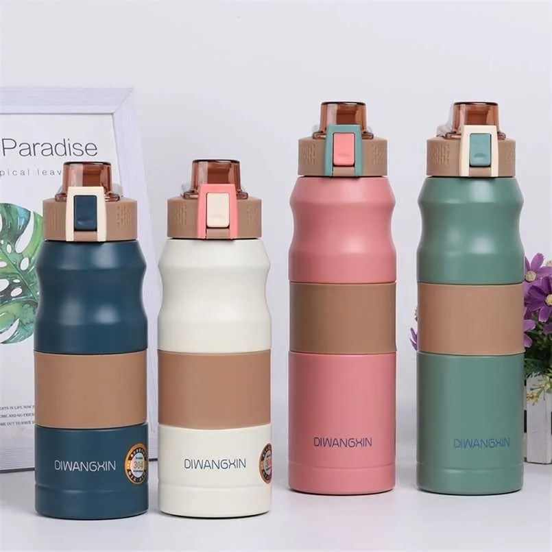 500/680ML Double Stainless Steel Insulated Bottle Water Thermos Sport Thermal Cup Coffee Tea Milk Travel Drink Mug Cycling Flask 211109