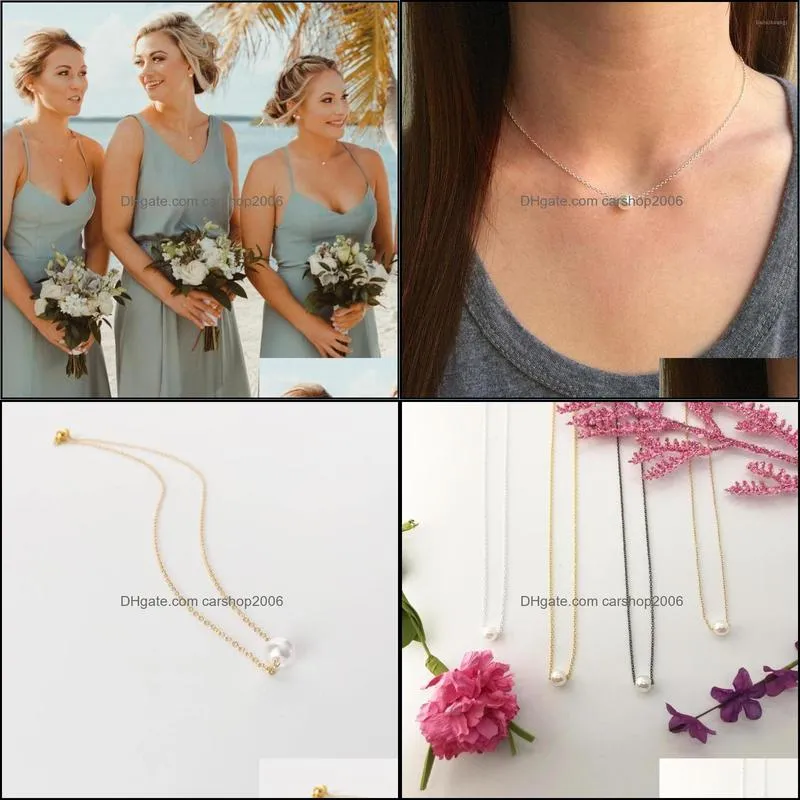 Pendant Necklaces Floating Pearl Necklace, Dainty Single Simple Everyday Necklaces, Bridesmaid Necklaces1