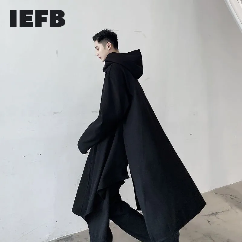 IEFB / Мужская носить весенний дизайн с капюшоном многосторонний пуловер ветровка черный большой размер с длинным рукавом одежда 9Y3987 210524