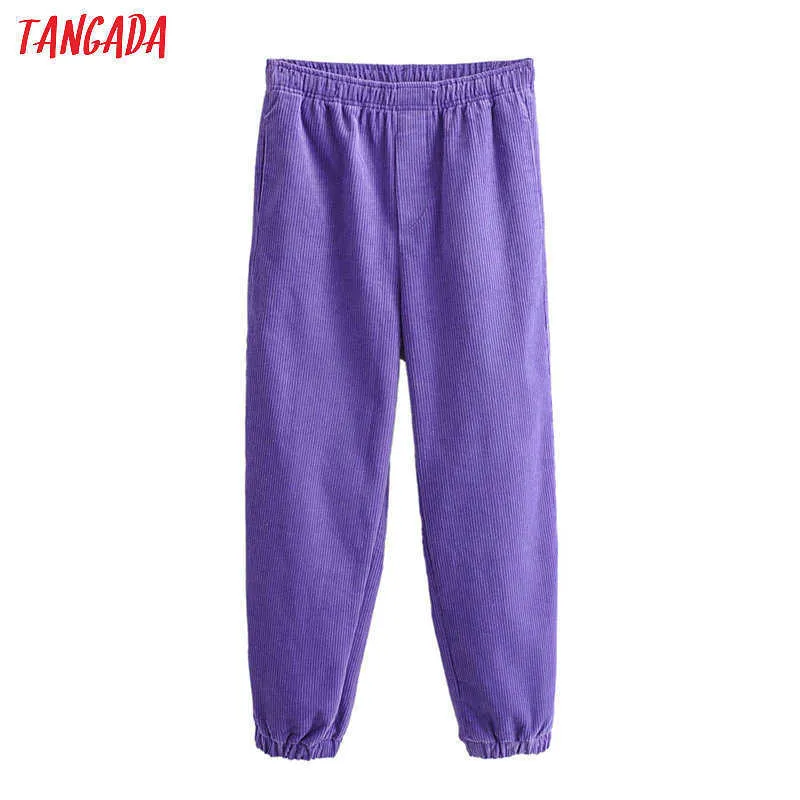 Tangadaファッション女性紫色のCordurooyのズボンズボンの象牙の腰ポケット女性カジュアルパンツPantalon JA43 210609