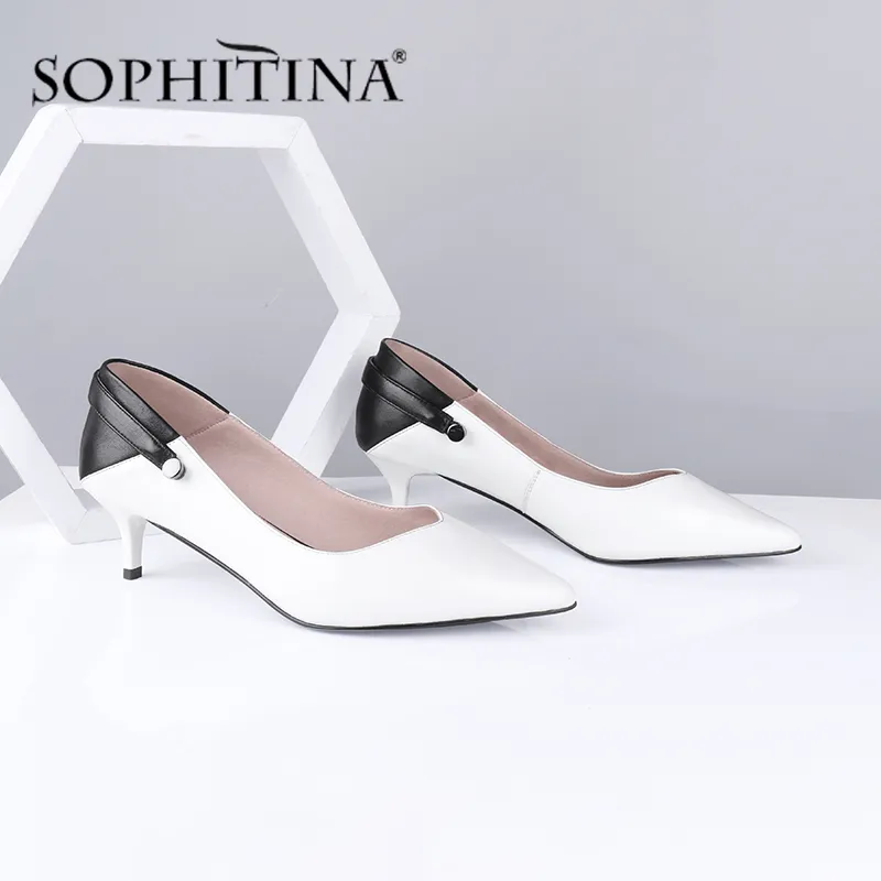 Sophitina Mulheres Bombas Sexy Pointed Toe Saltos Finos Medida Slip-on Alta Qualidade Showskin Shoes Escritório Moda Bombas PC578 210513