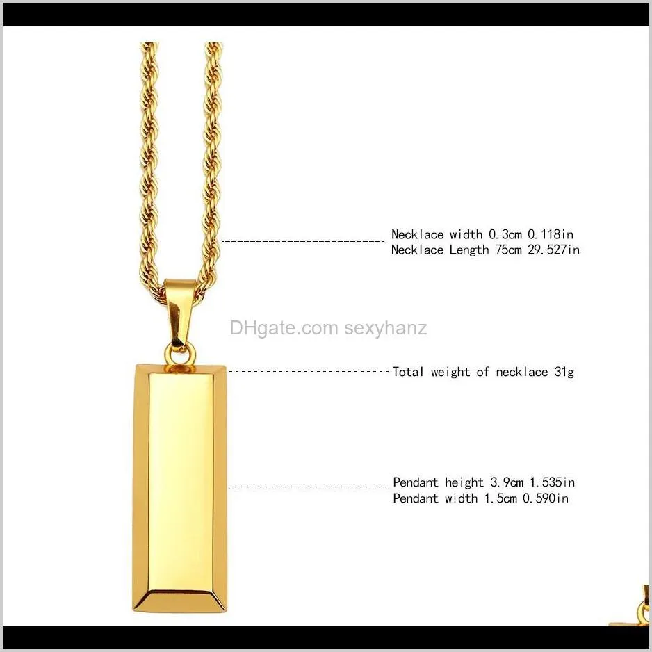 cube bar bullion necklace pendant gold plated star men hip hop dance charm franco chain golden jewelry for gifts