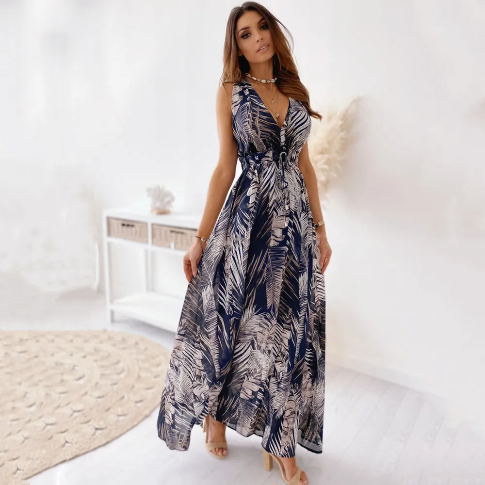 Sexy Vintage Print Backless V Neck Printed Dress Dresses Sexy Vintage Print Backless V Neck Printed Dress Dresses