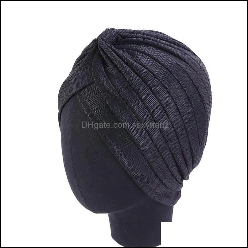 Muslim Women Glitter Turban Pleated Cancer Hat Chemo Cap India Hair Loss Beanie Head Wrap Headscarf Beanie Stretchable Cover Cap1