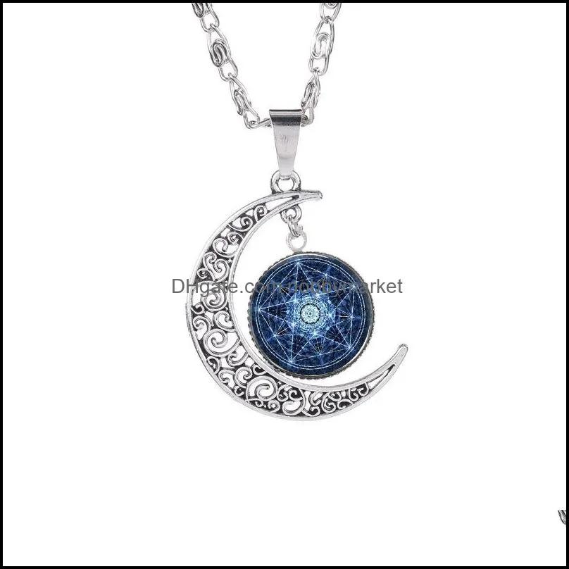 New Five-pointed star pendant necklaces Hollow Moon cabochons Glass Moonstone Pentagram necklace For women&Men witchcraft Jewelry